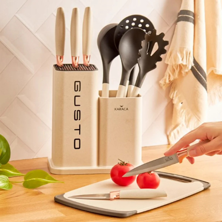 سرویس چاقو و تخته برش 12 پارچه کاراجا Gusto کرم