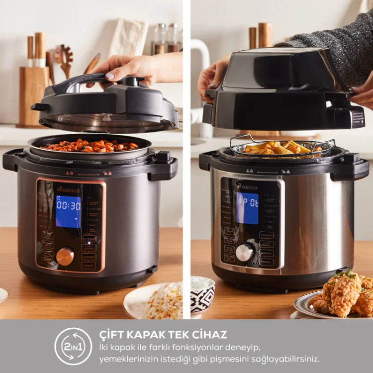هواپز و زودپز چند منظوره کاراجا Cooker 2 in 1 6L نقره ای
