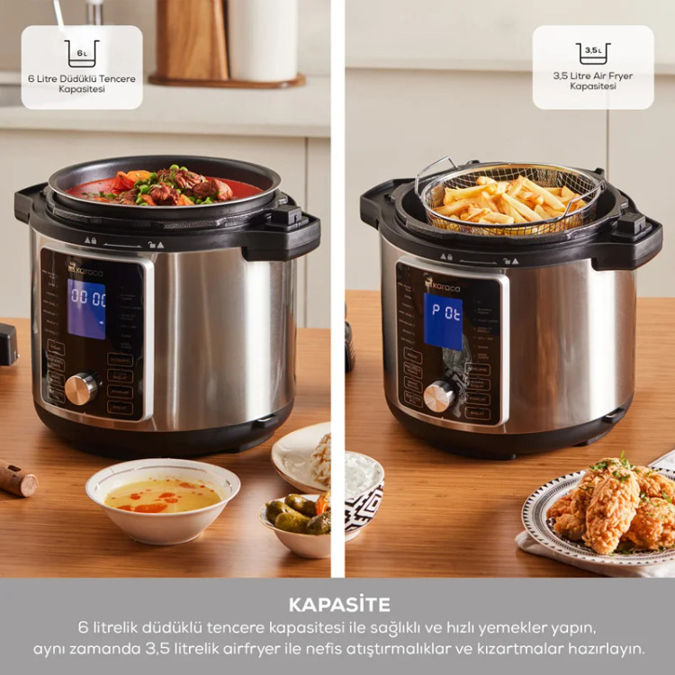 هواپز و زودپز چند منظوره کاراجا Cooker 2 in 1 6L نقره ای